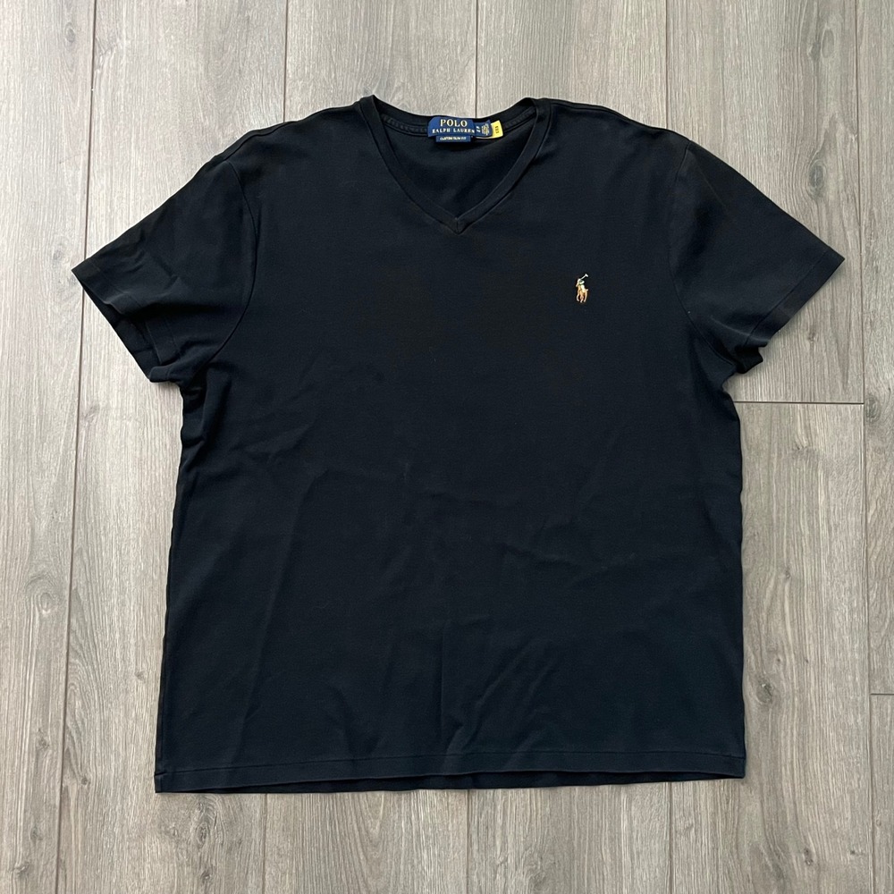 Polo Ralph Lauren Mens XL Black Custom Slim Fit V-Neck Pony Logo T-Shirt